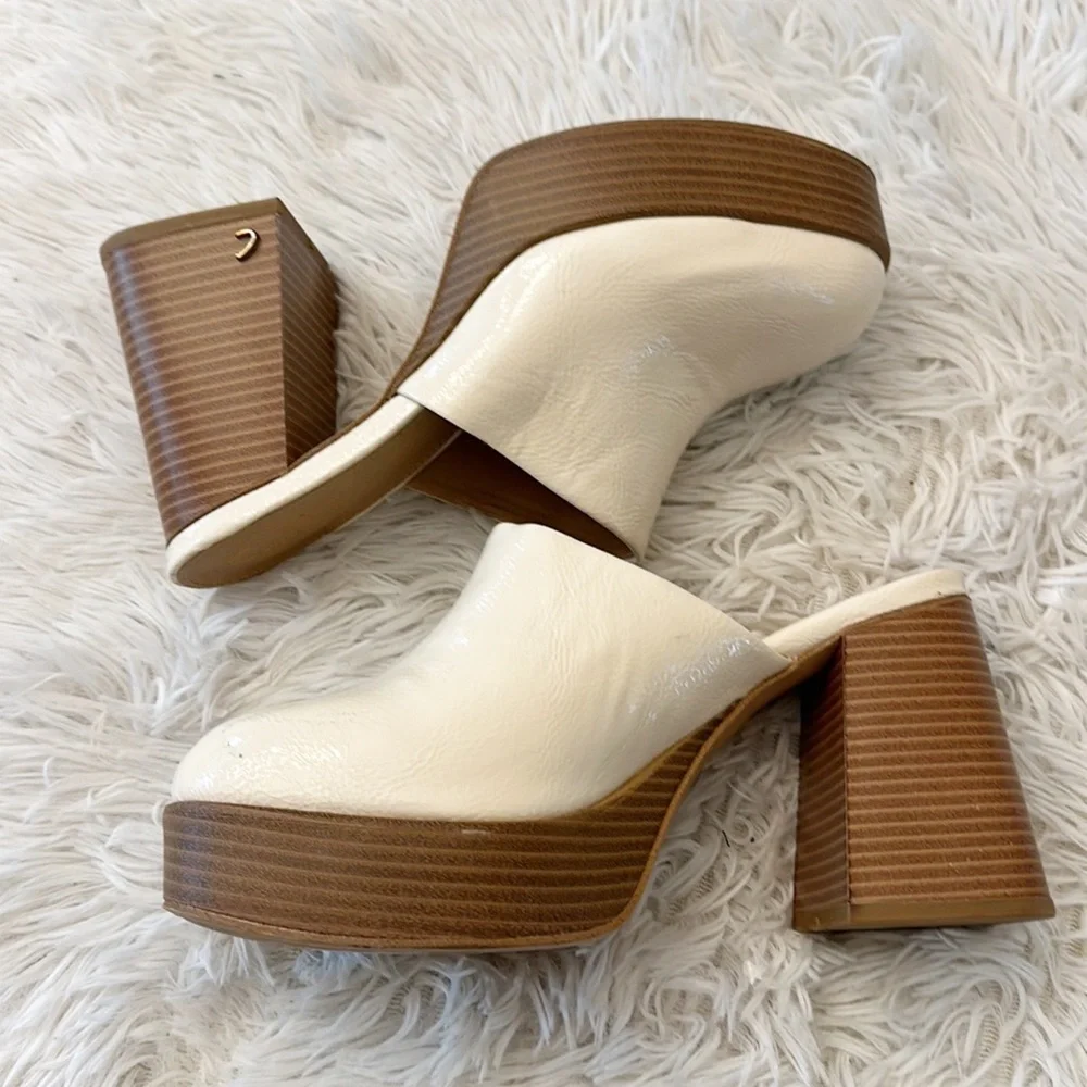 Sam Edelman Shay Mule Vanilla Bean block patent leather heel women size 8